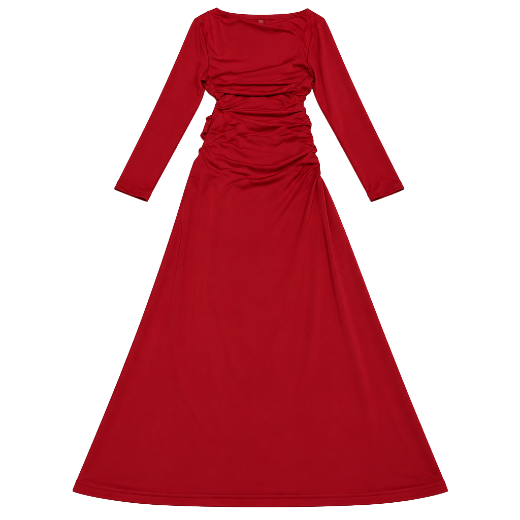 Unbranded Red Long Sleeve Ruched Maxi Dress 1