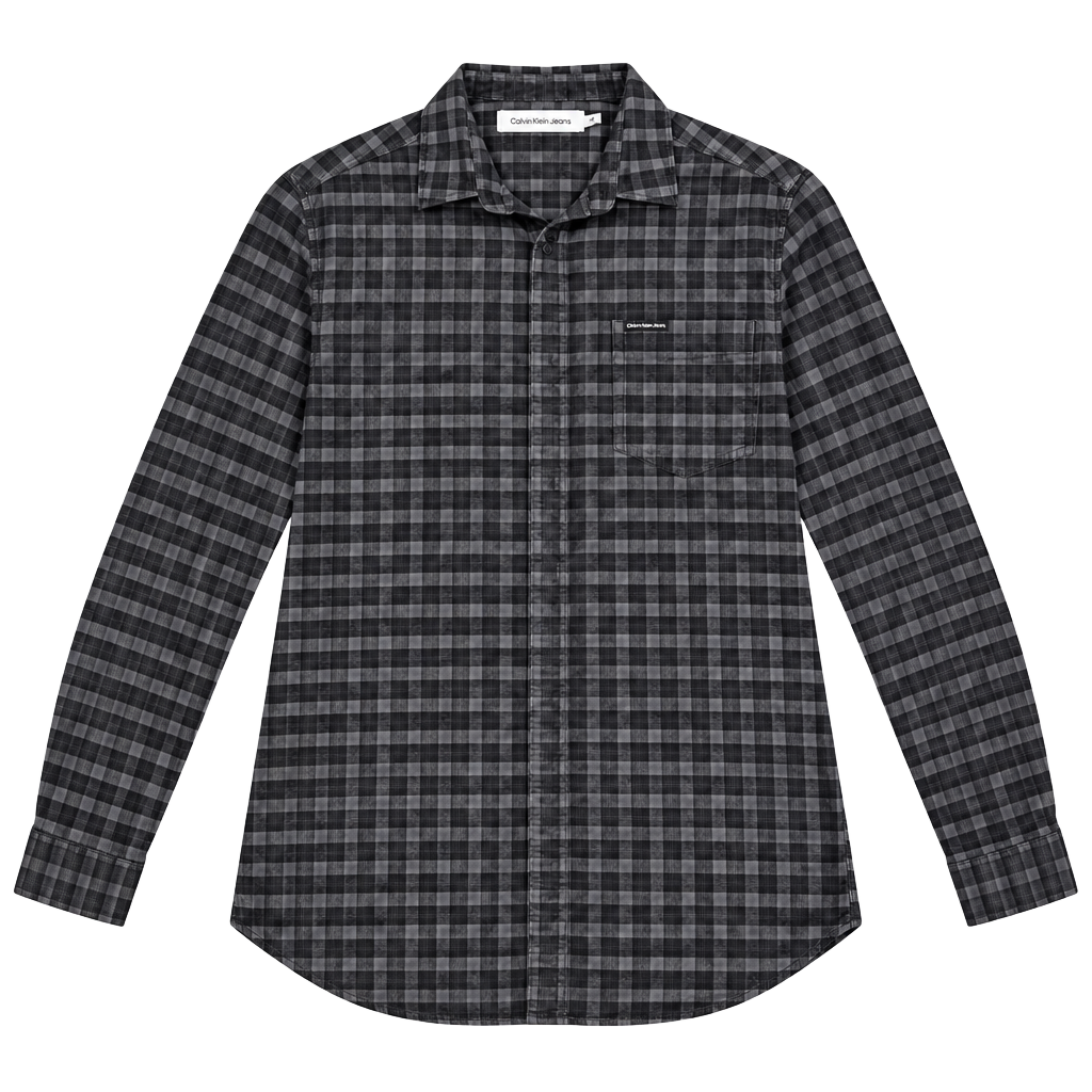 Calvin Klein Jeans Plaid Long Sleeve Button-Down Shirt Size M Black Gray 1