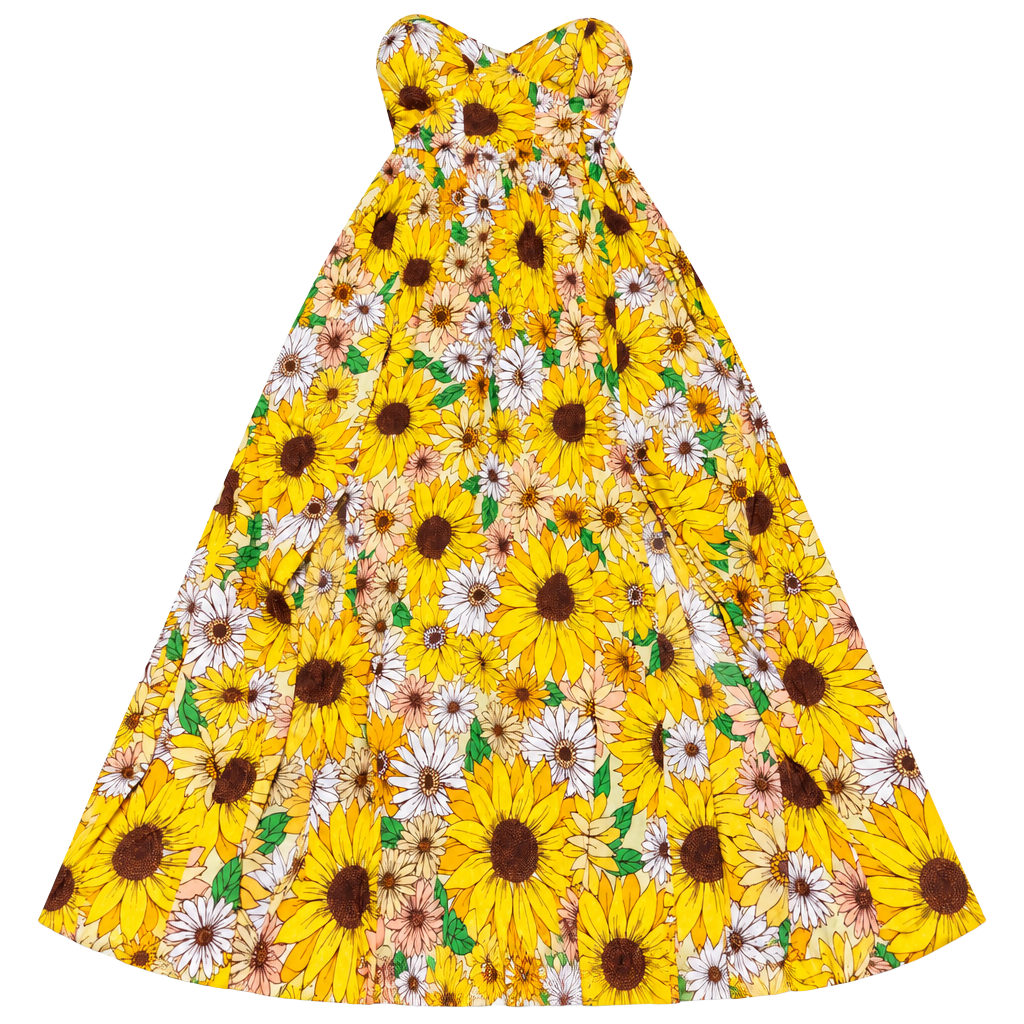 Jolie & Joy Sunflower Floral Midi Dress Size S Yellow Smocked Back Slit 1