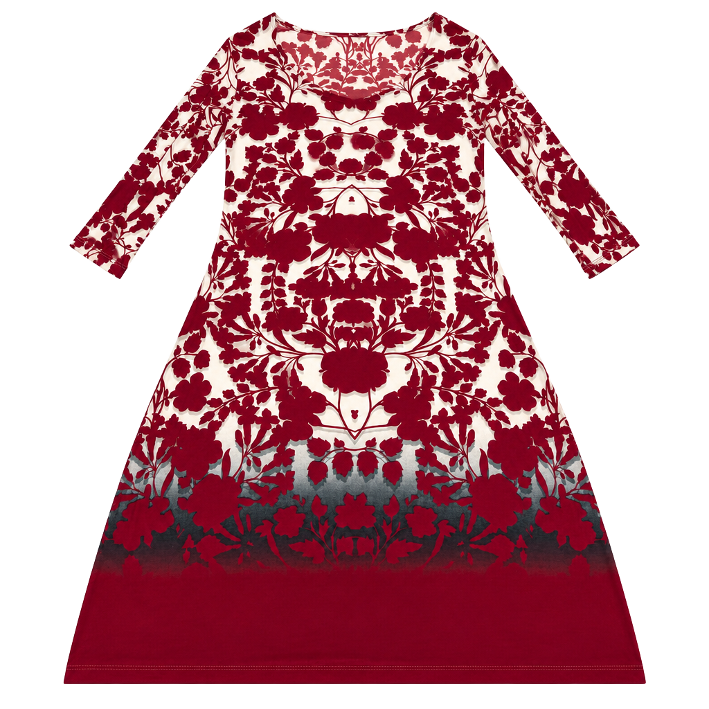 Unbranded Floral Long Sleeve Midi Dress Red White Size Unknown 1