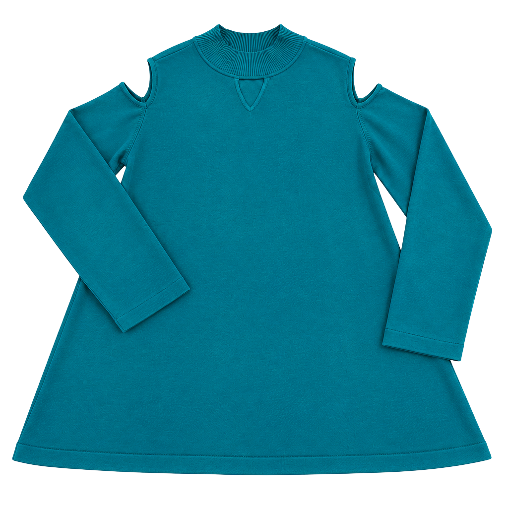 Susan Graver Cold Shoulder Mock Neck Sweater Size 2X Teal Blue Long Sleeve 1