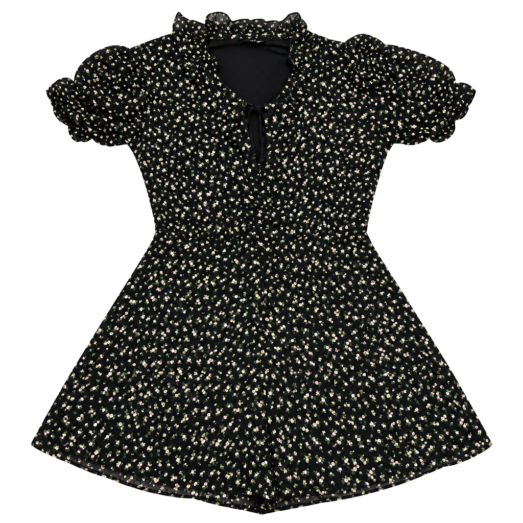 Divided H&M Floral Romper Size XXS Black Yellow Chiffon Ruffle Collar 1