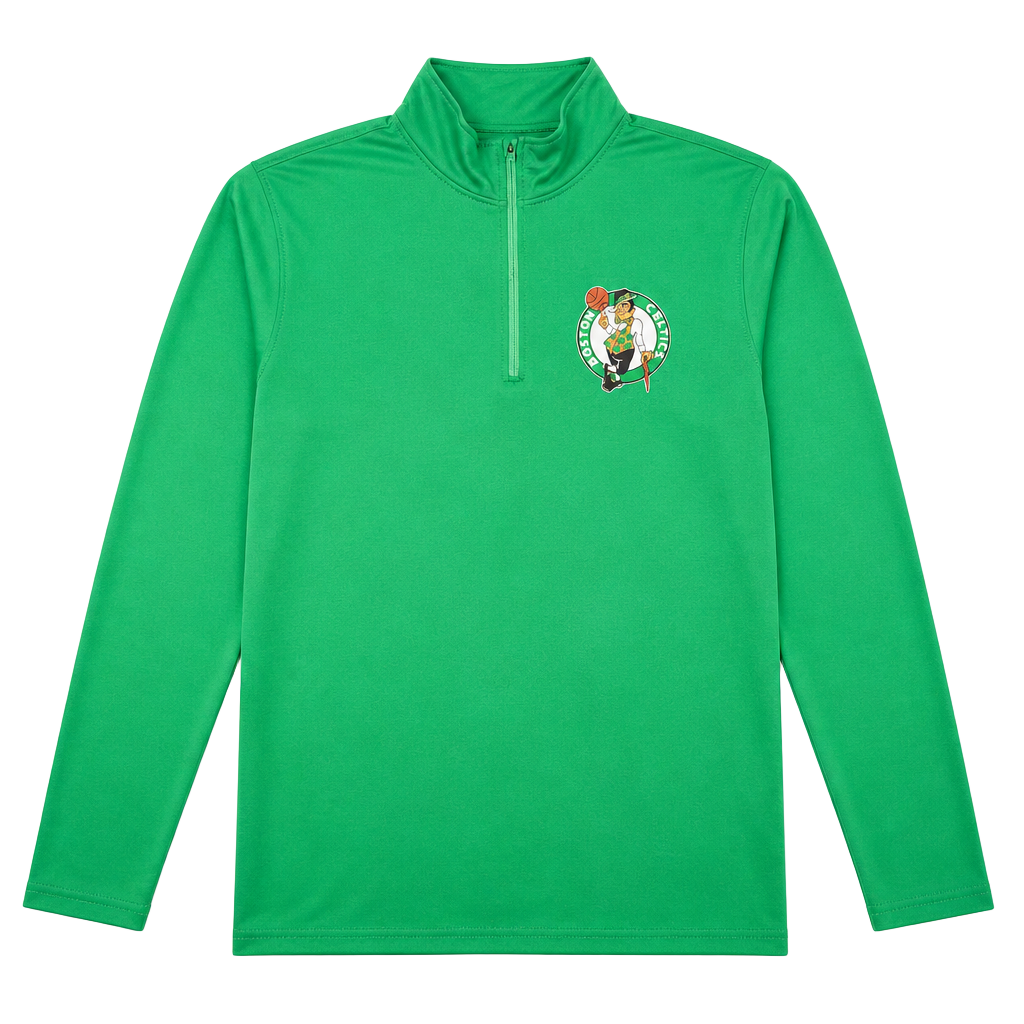 NBA Men's Boston Celtics Quarter Zip Long Sleeve Pullover Performance T-Shirt 1