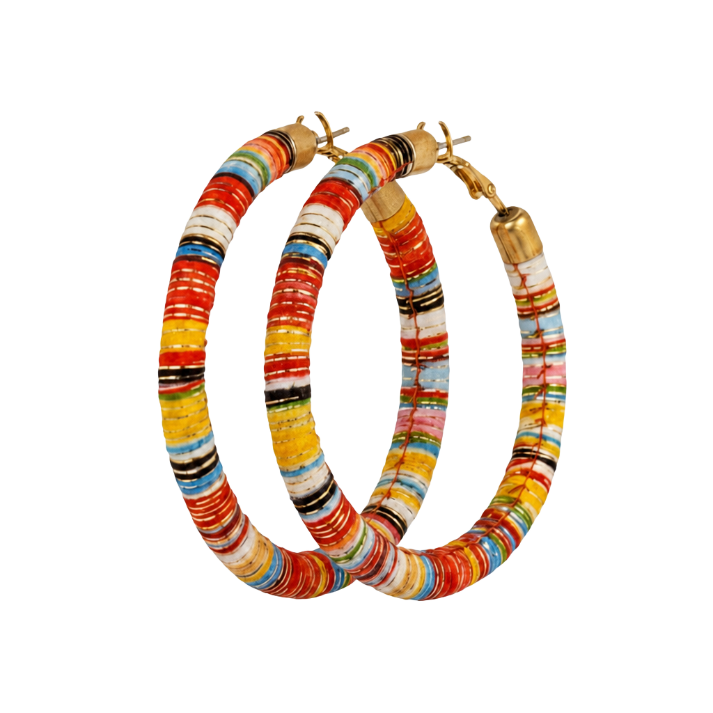 Boho Hoop Earrings Plunder Lena Thread Wrapped Colorful 3 Inch Statement Jewelry 1