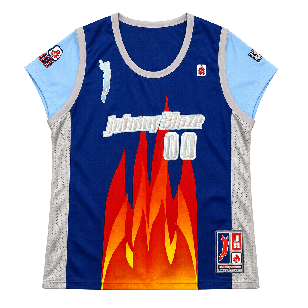 Johnny Blaze Basketball Jersey Size XXL Blue Flame 00 Hip Hop Y2K Vintage 1