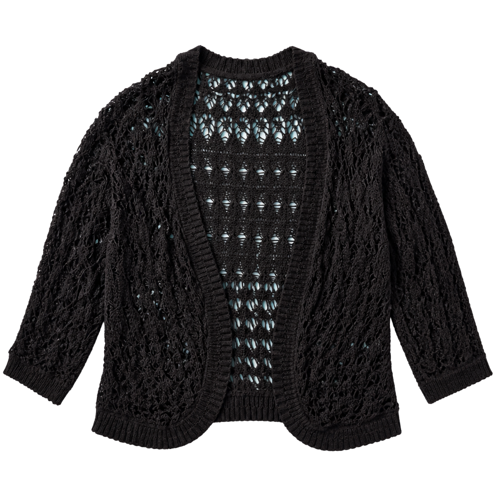 Aeropostale Black Open Knit Crochet Boho Cardigan Cover Up 1