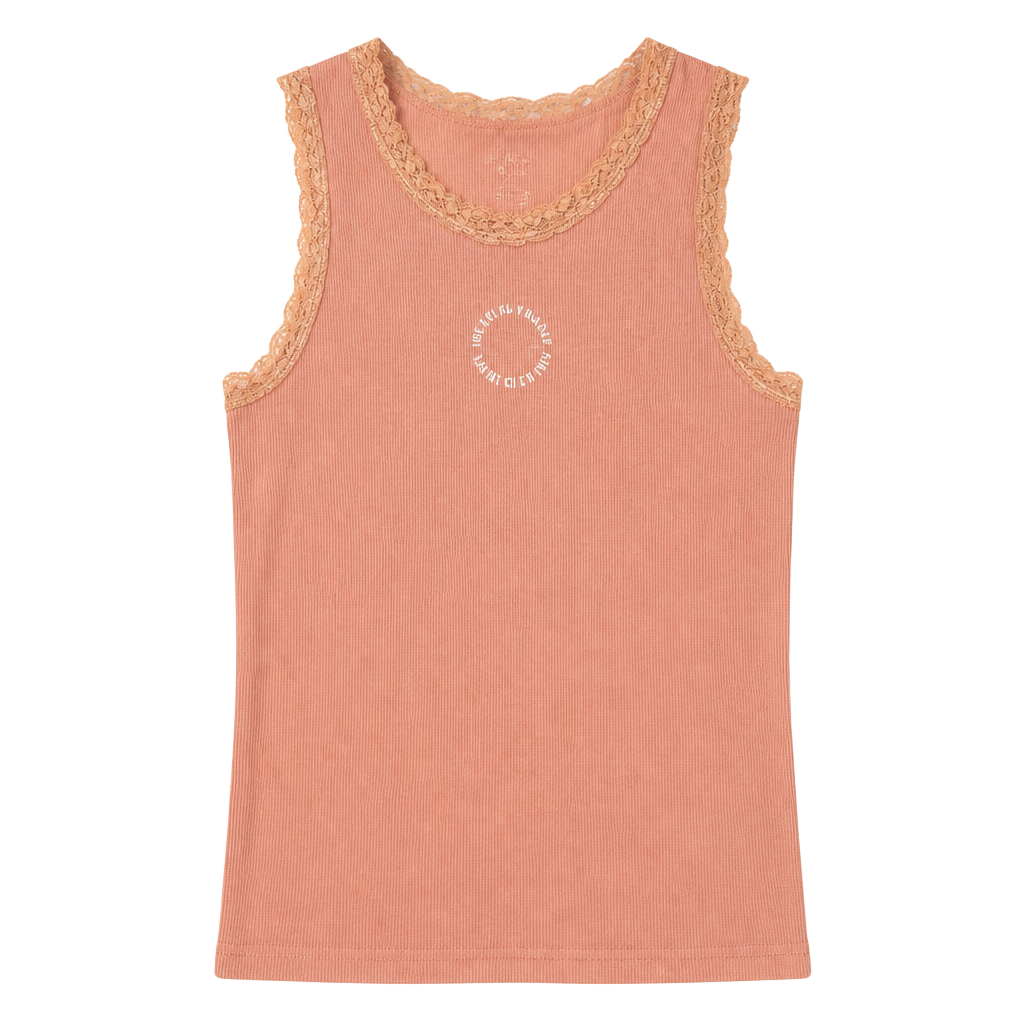 American Eagle Ribbed Lace Trim Tank Top Peach Pink 1