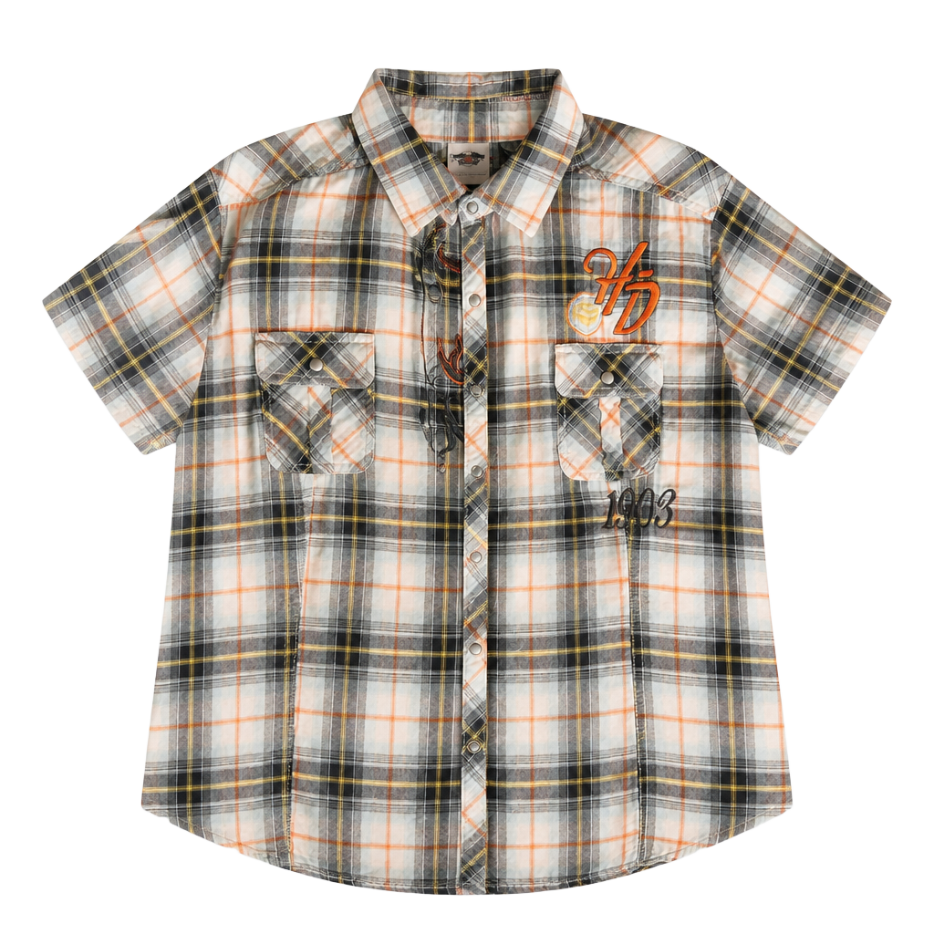 Harley-Davidson Women's Plaid Short Sleeve Pearl Snap Embroidered Shirt XL 1