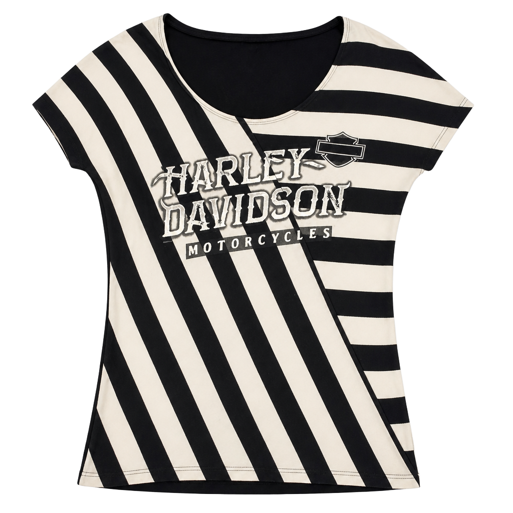 Harley-Davidson Women's Black and White Striped Short Sleeve Graphic Tee Size L Brandt's Wabash IN 1