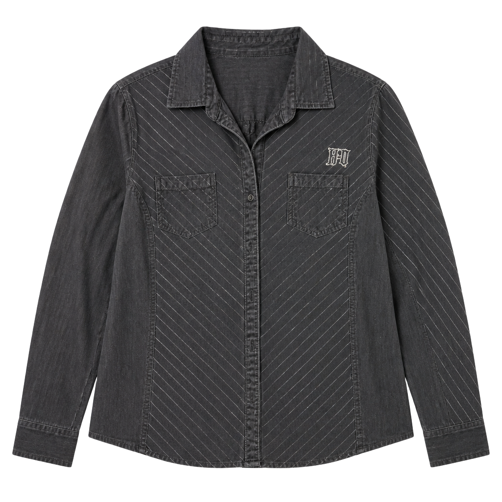 Harley-Davidson Women's Black Striped Button Up Long Sleeve Embroidered Shirt 1