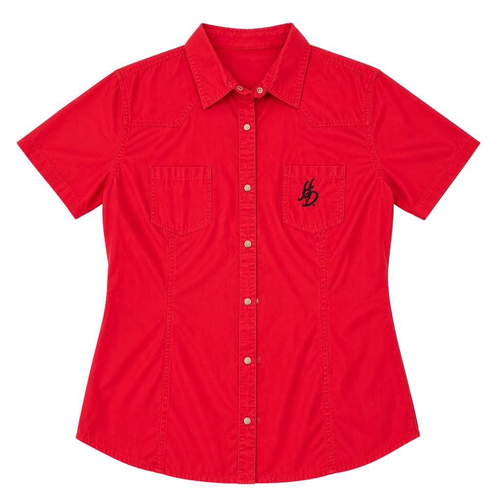 Harley-Davidson Women's Red Pearl Snap Shirt With Rhinestone Wing Graphic XL 1