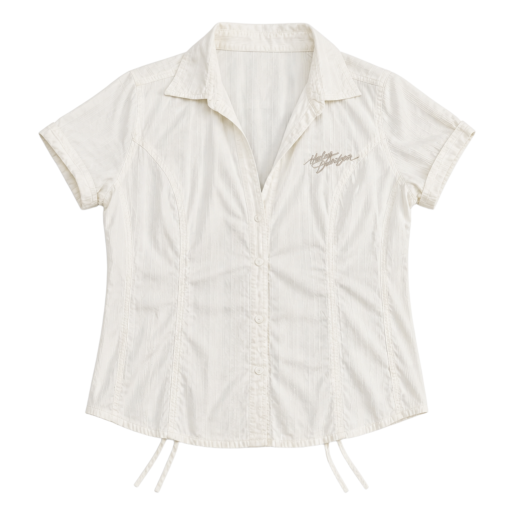 Harley Davidson Women's White Button-Up Short Sleeve Shirt Size XL 1