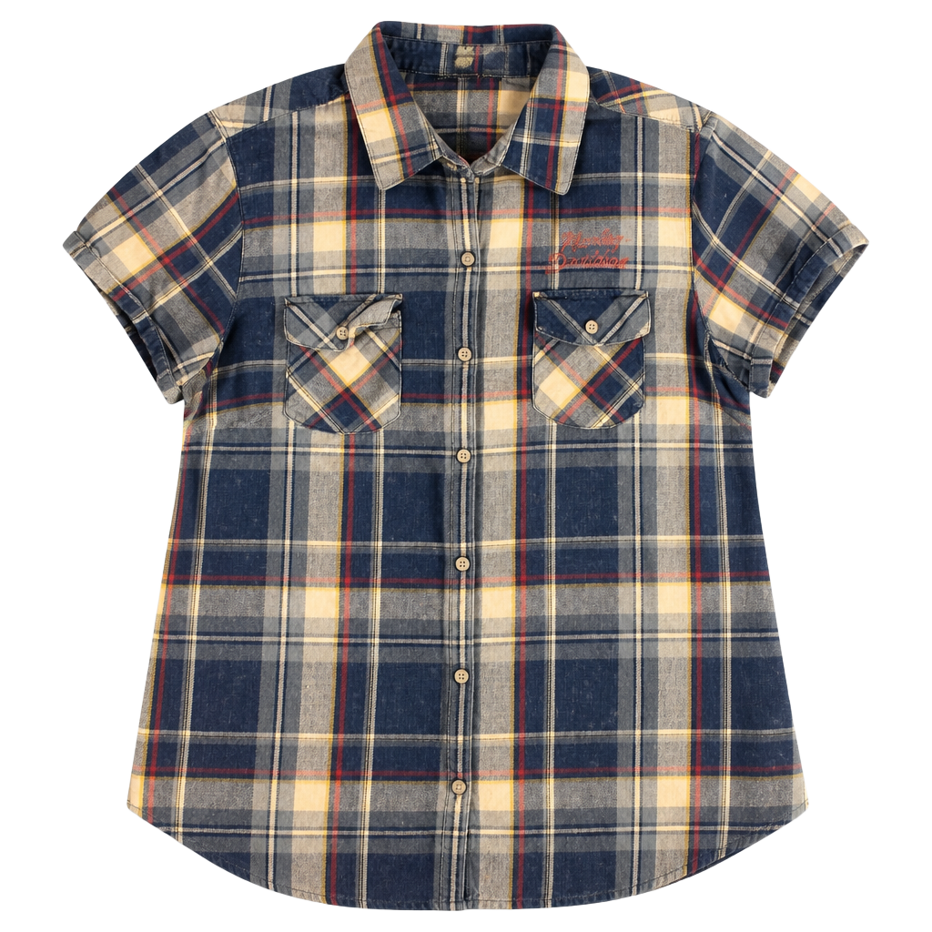 Harley-Davidson Genuine Motorclothes Plaid Short Sleeve Button-Up Shirt XL Blue 1