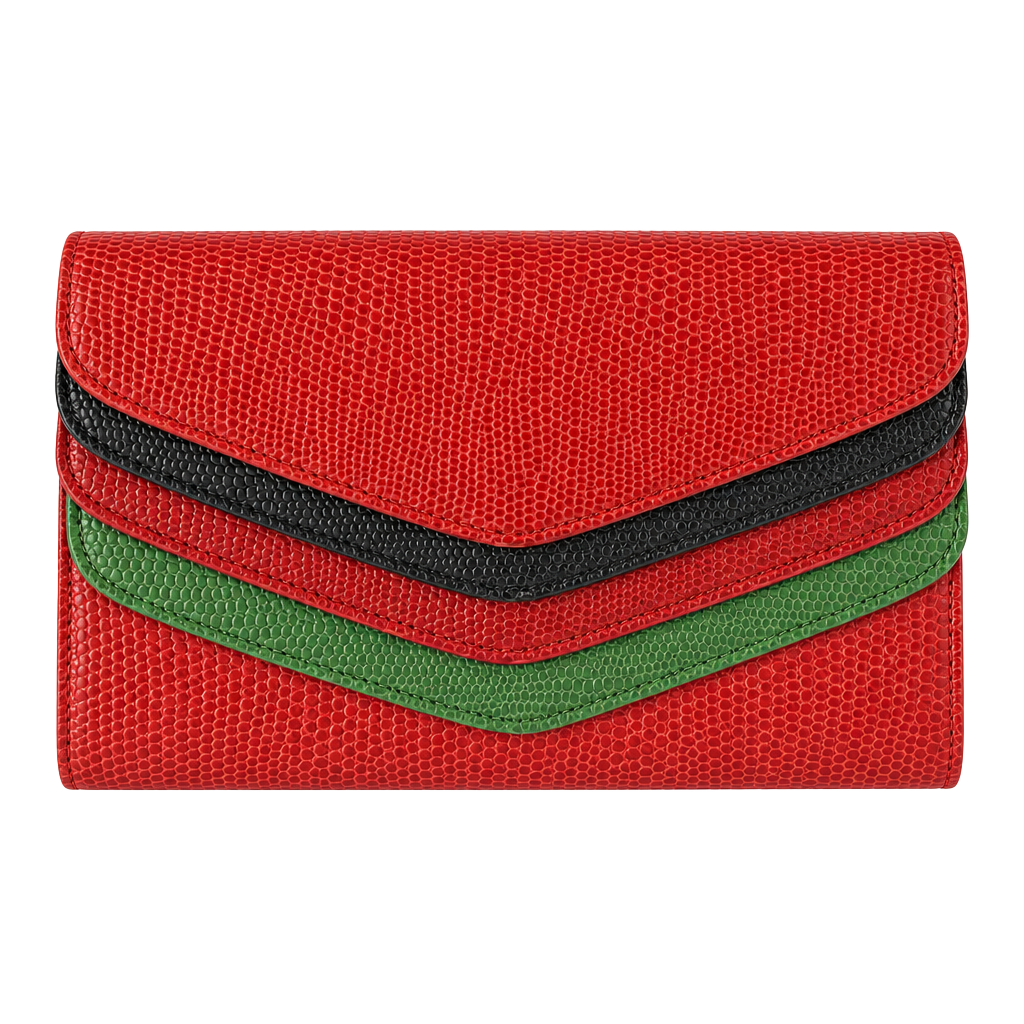 Sonia Lizard Skin Clutch Wallet Red Green Black 1