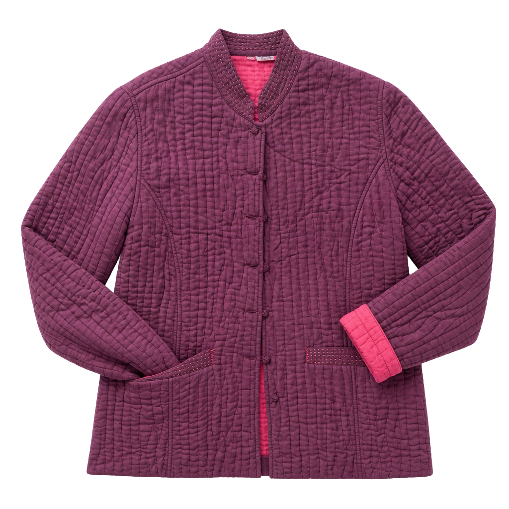 Vintage Pua Quilted Jacket Size L Burgundy Pink Reversible Button Up Coat 1