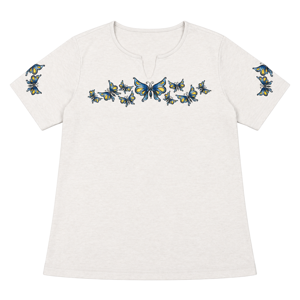 M-Fasis Butterfly T-Shirt Light Blue Slit Neck Y2K Graphic Tee 1