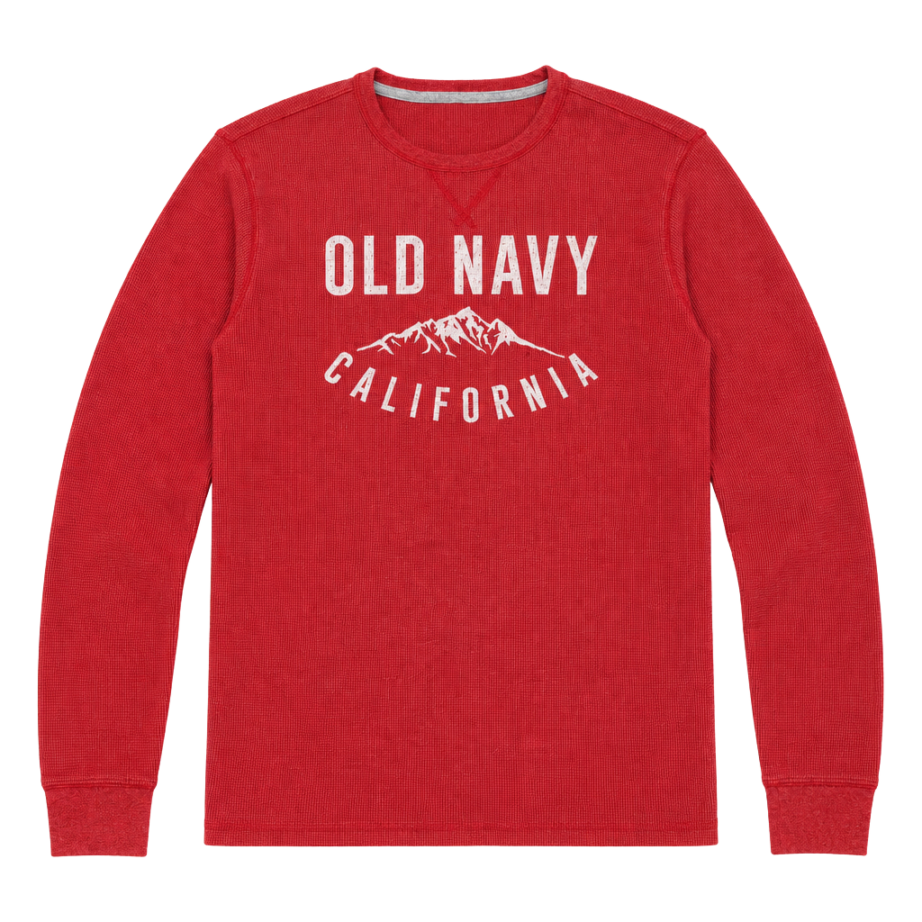 Old Navy California Thermal Shirt Size M Red Graphic Waffle Knit Long Sleeve 1