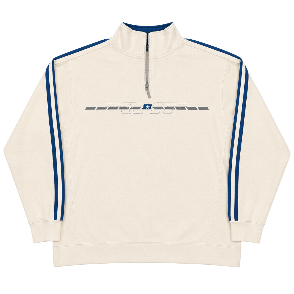 Starter Half Zip Pullover Sweatshirt Size M White Blue Piping 1
