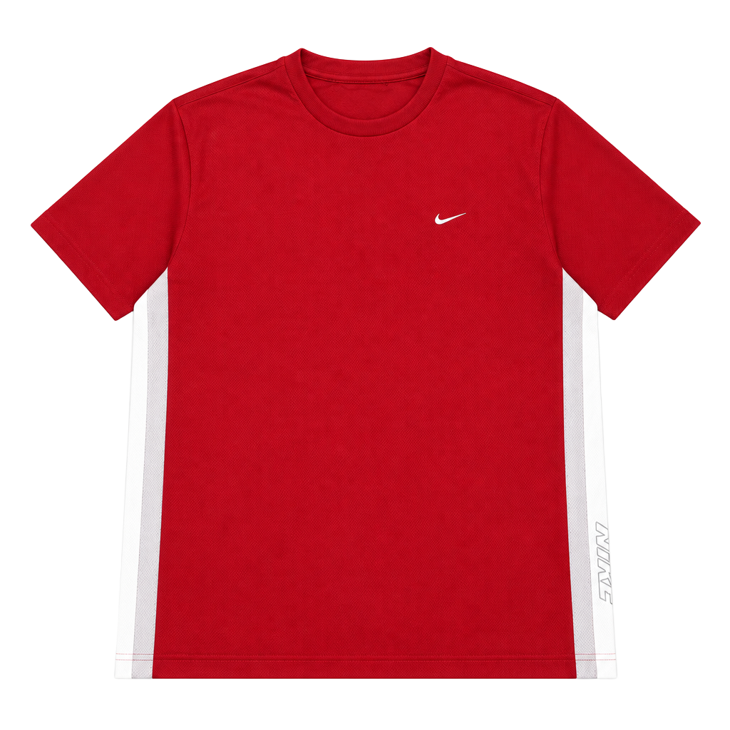 Nike Athletic T-Shirt Red White Mesh Side Panels 1