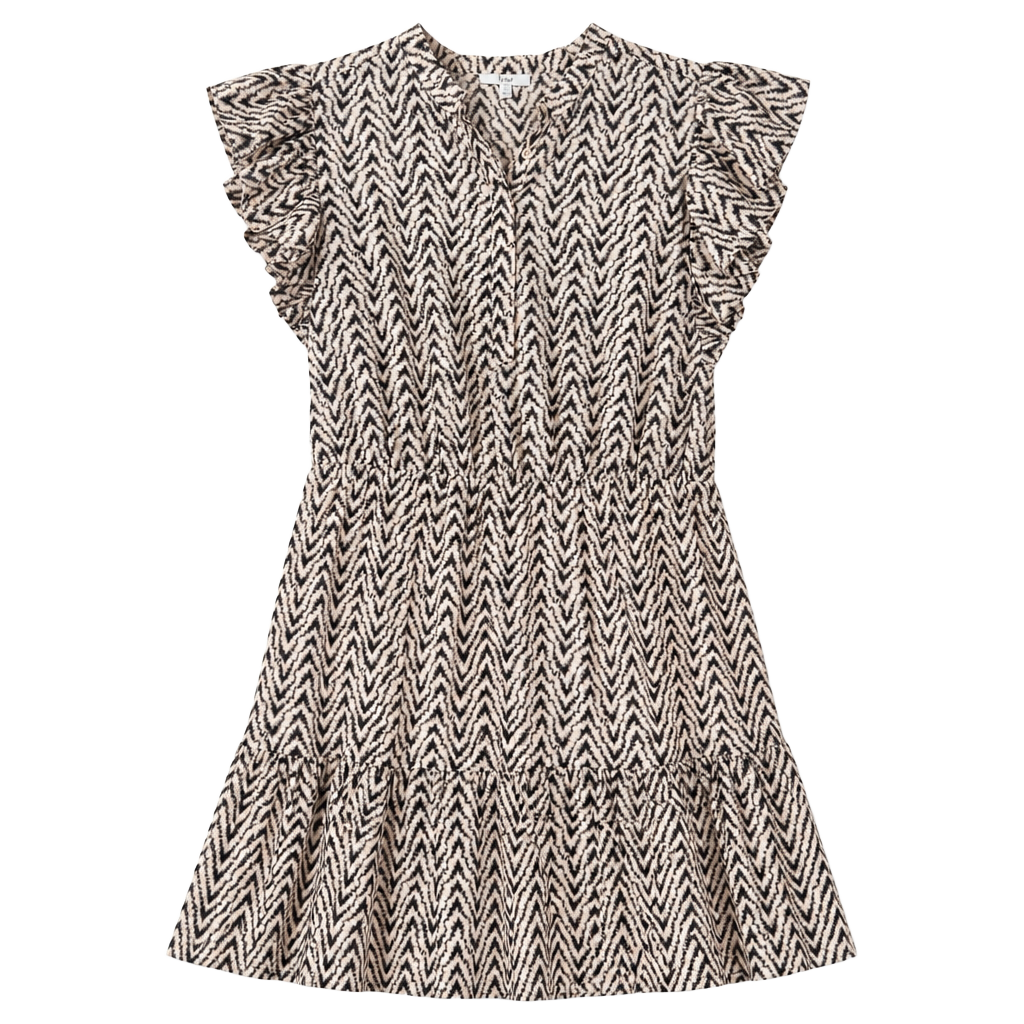 Joie Krystina C Chevron Print Ruffle Sleeve Mini Dress Size L 1