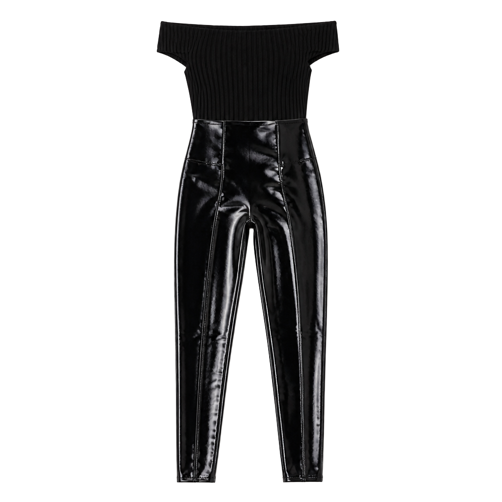 Spanx Black Faux Patent Leather Leggings Size M 1
