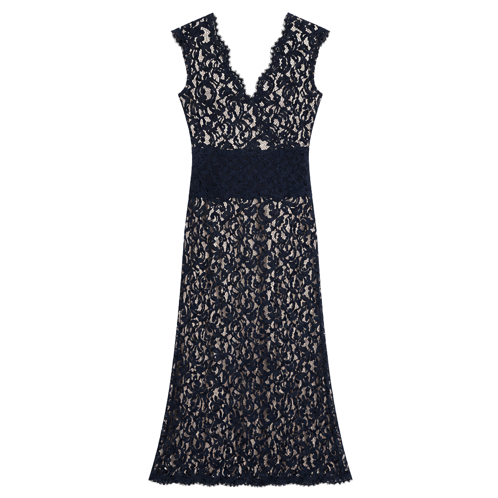 Tadashi Shoji Navy Blue Lace Evening Gown 1