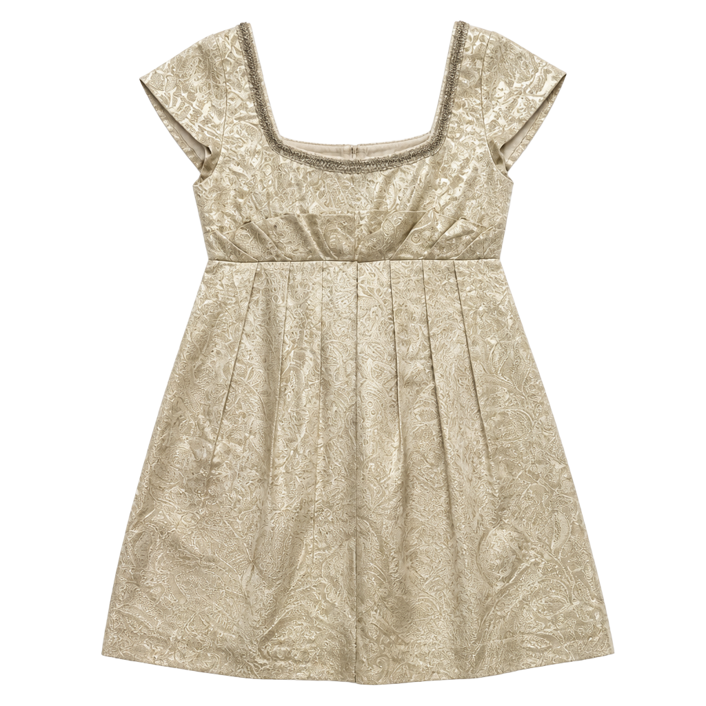 Vintage Metallic Brocade Empire Waist Dress 1