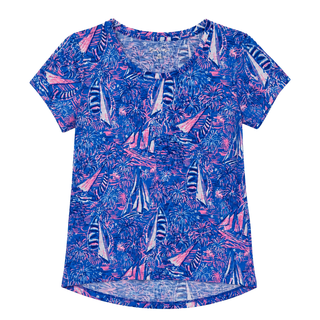 Lilly Pulitzer Etta Scoop Neck Top Short Sleeve It´s A Sailabration Sz M 1