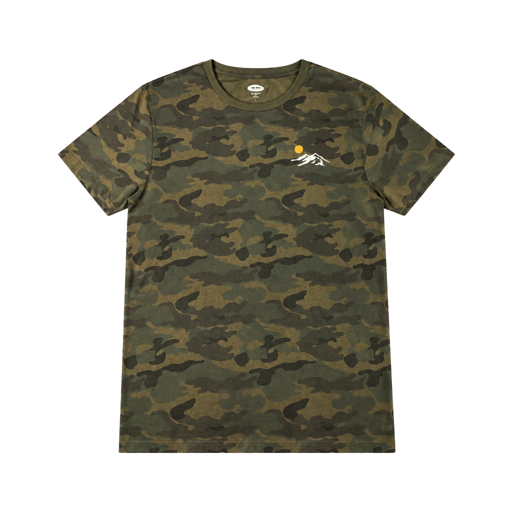 Old Navy T-Shirt Size L Green Camo Mountain Sun Graphic 1