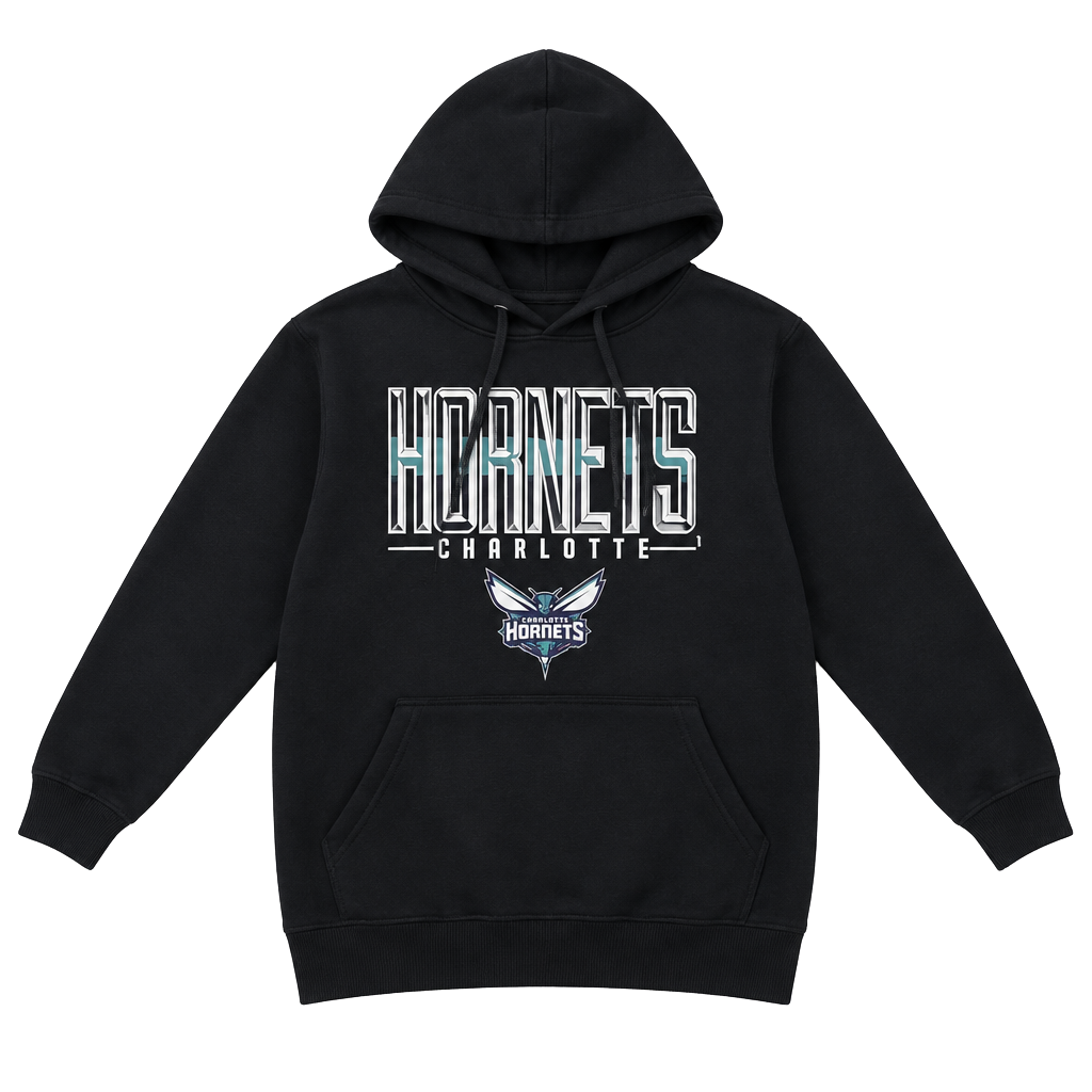 NBA Charlotte Hornets Hoodie Size Large Black Fleece Pullover 1