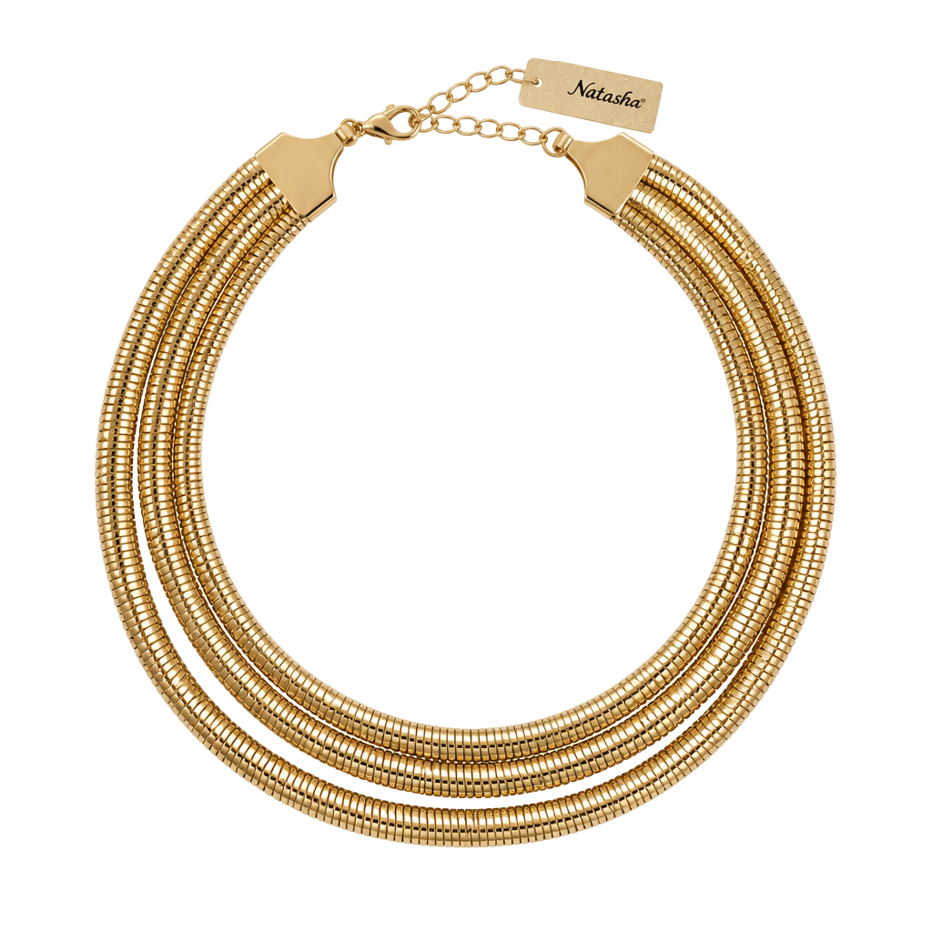 Natasha Multi-Strand Gold Tone Snake Chain Collar Necklace New 1