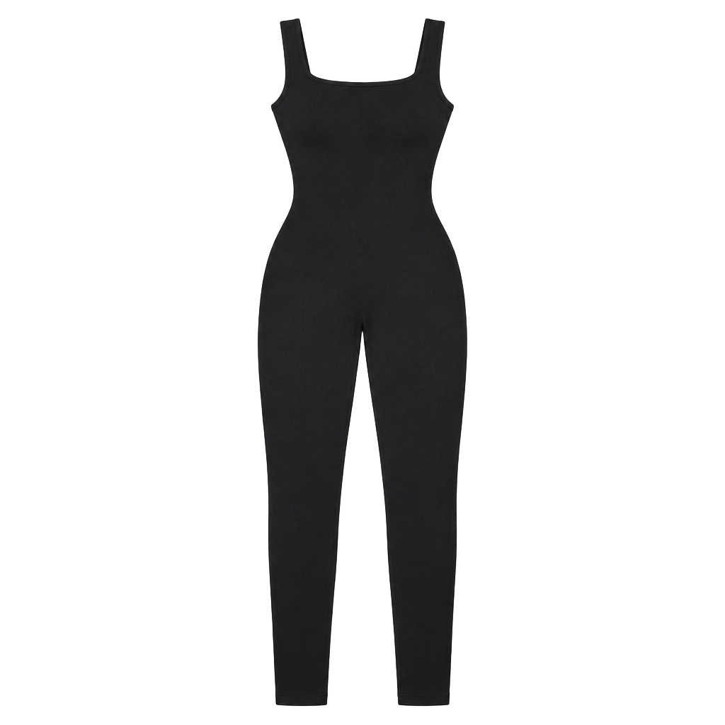 Popilush Shapewear Square Neck Thigh Slimming Workout Jumpsuit Black 1