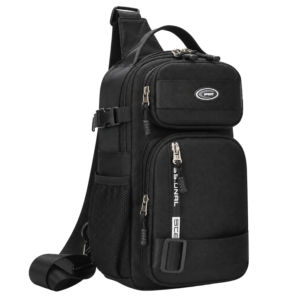 Casual Waterproof Nylon Sling Chest Bag Black 1