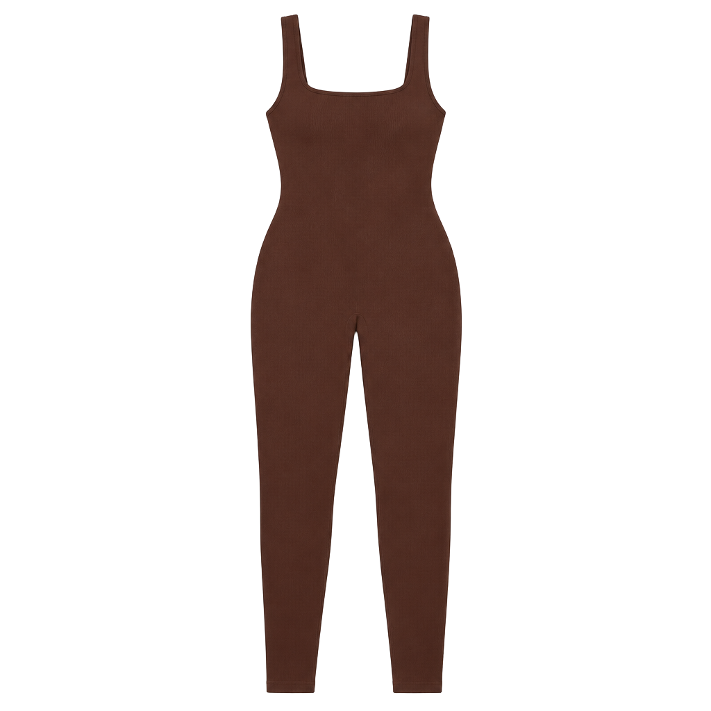 Popilush Seamless Square Neck Sport Jumpsuit Brown 1