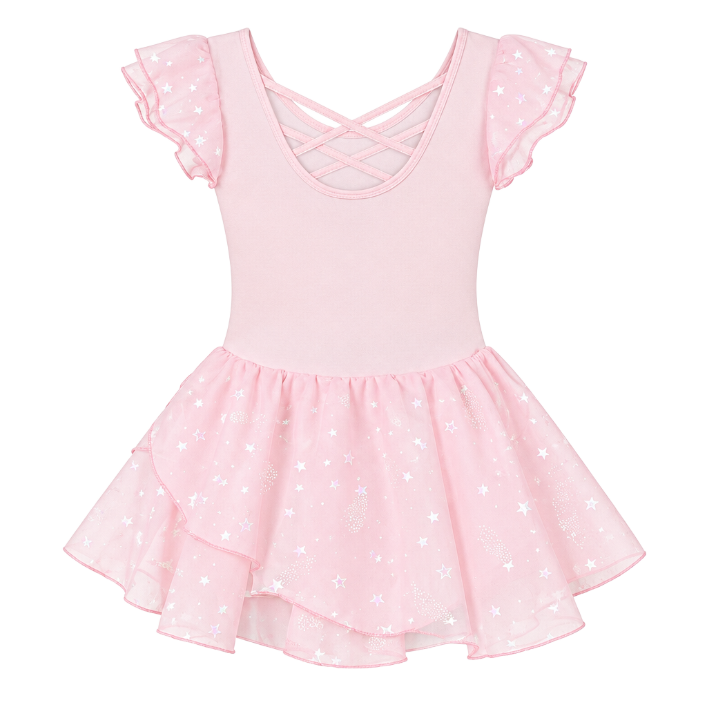 Phineein Girls Ballet Leotard with Skirt Pink Sparkle Star Tutu Dress 4-6 1