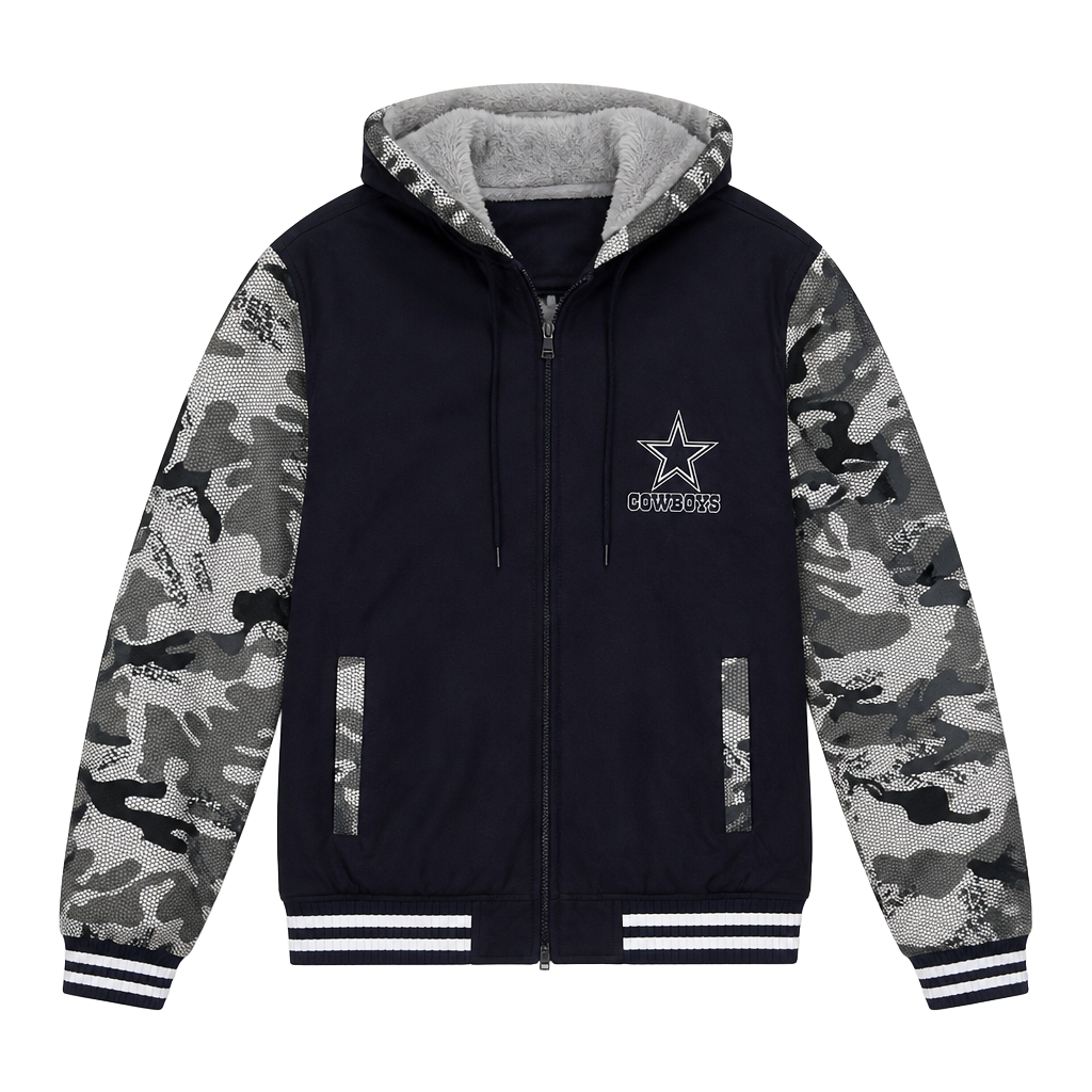 Dallas Cowboys Men's Full Zip Fleece Lined Jacket with Camouflage Sleeves 1
