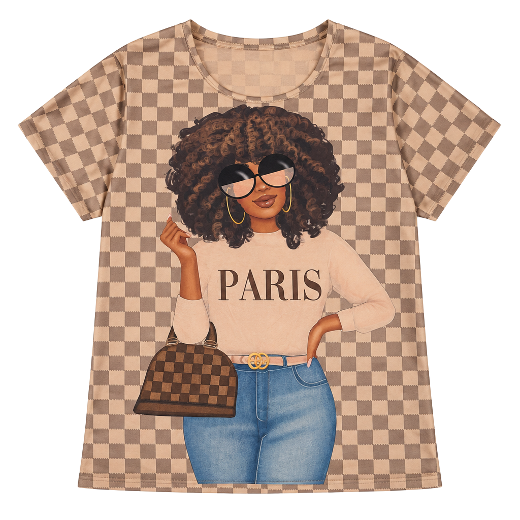African American Girl Power Print Short Sleeve V-Neck Dress with Pockets 1