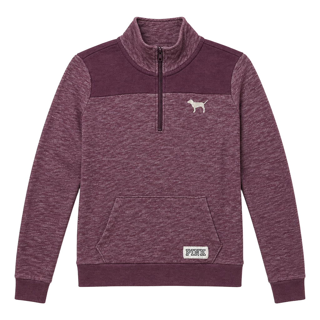 Victoria's Secret PINK Quarter Zip Pullover Sweatshirt Maroon Dog Logo 1