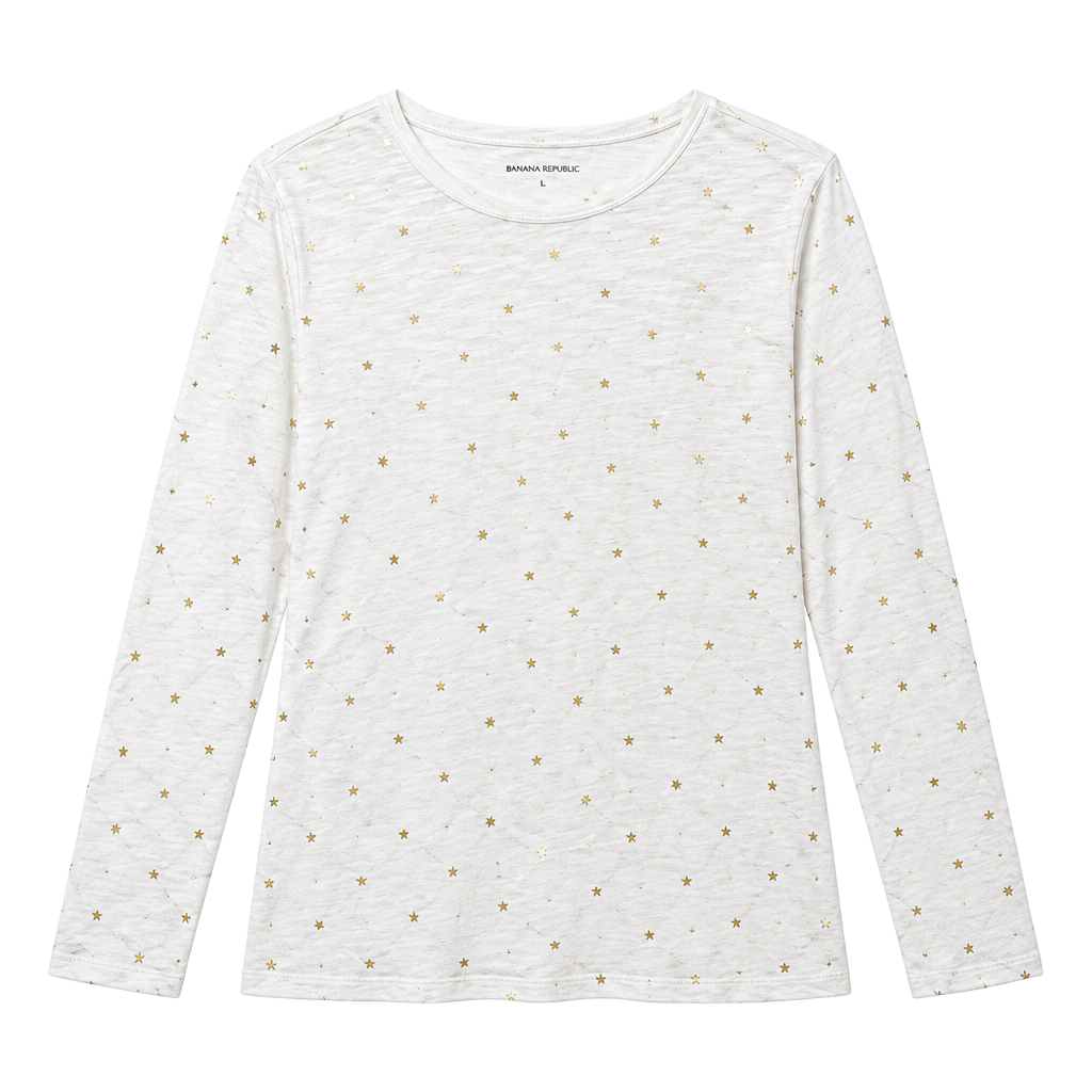Banana Republic White & Gold Metallic Polka Dot Long Sleeve Top 1