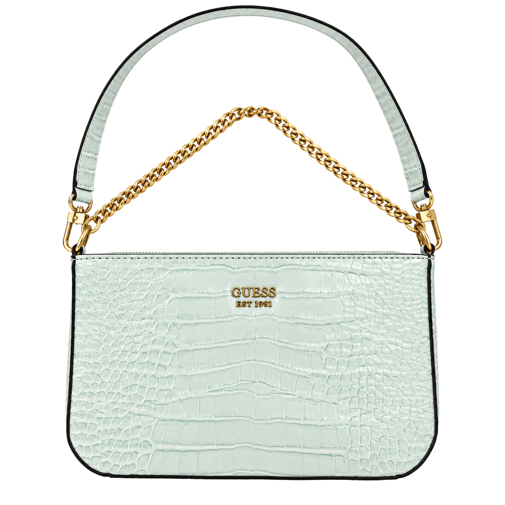 Guess Light Blue Croc Embossed Shoulder Bag Chain Strap 1