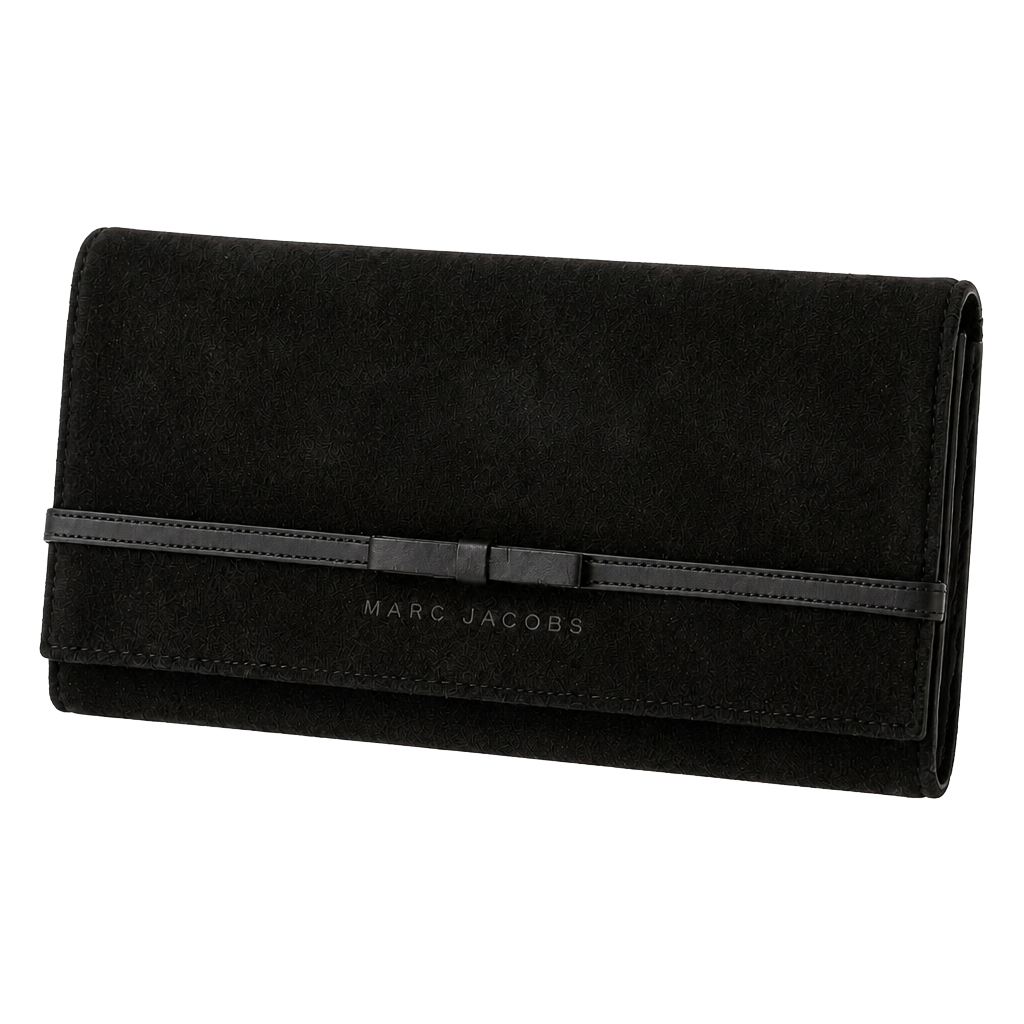 Marc Jacobs Black Suede and Leather Bow Clutch Wallet 1