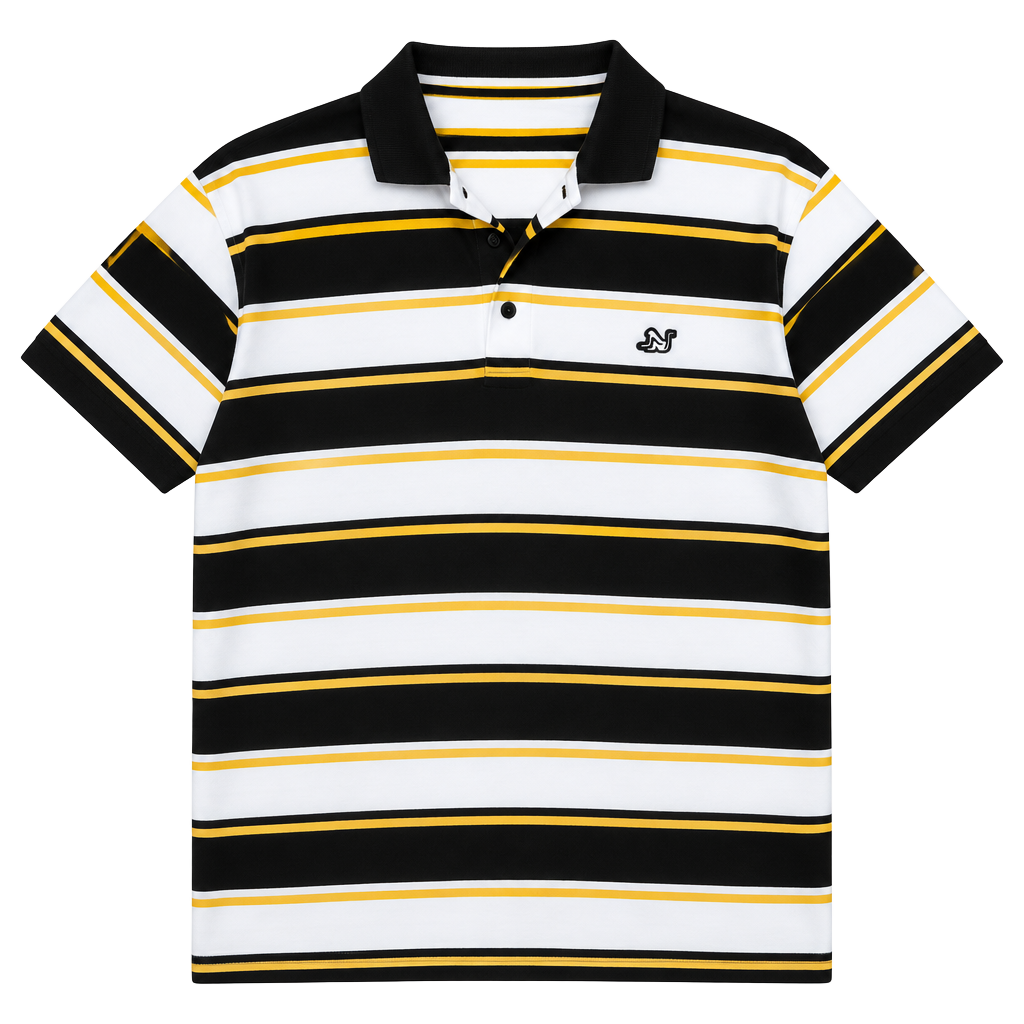 Drew Barrymore Striped Polo Shirt Size XL Black White Yellow Cotton 1