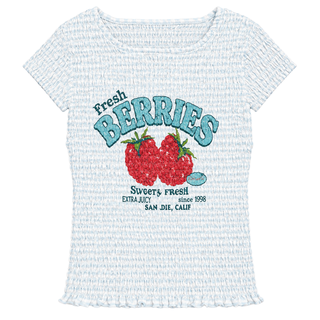 Wild Fable Fresh Berries Smocked Top Size S Blue Gingham 1
