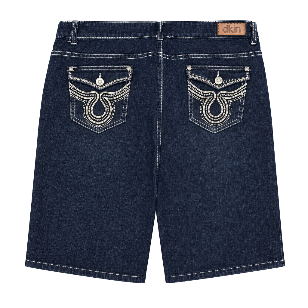 Dkin Embroidered Denim Shorts Size 16W Dark Wash Y2K Jorts 1