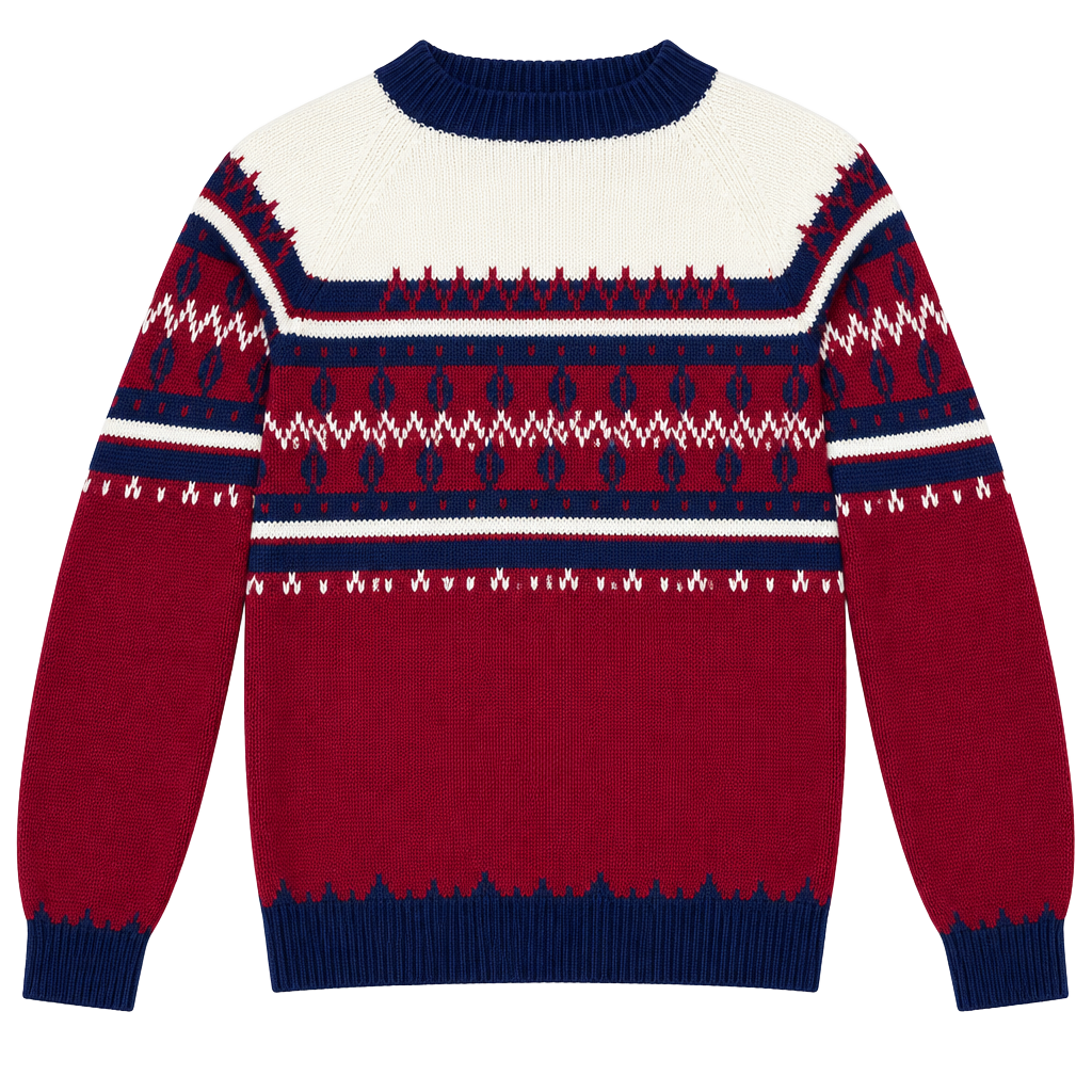 JCPenney Fair Isle Mock Neck Sweater Size L Red Blue Vintage Ski 1
