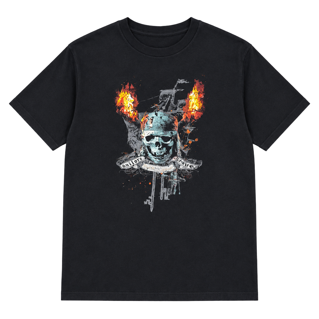 Disney Pirates of the Caribbean T-Shirt Black Graphic Skull Sailors Brave 1