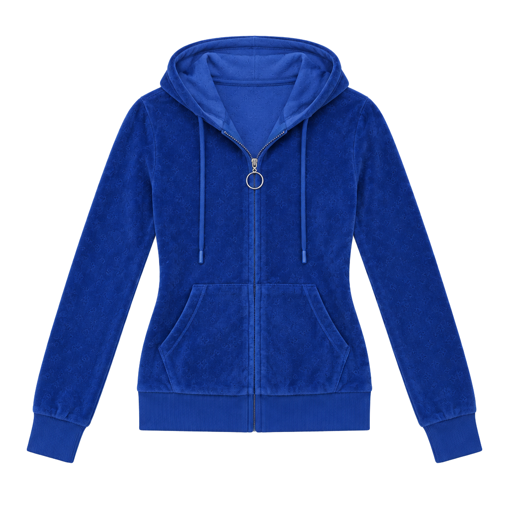y2k blue velour zip up hoodie mcbling 2000s tracksuit jacket size large 1