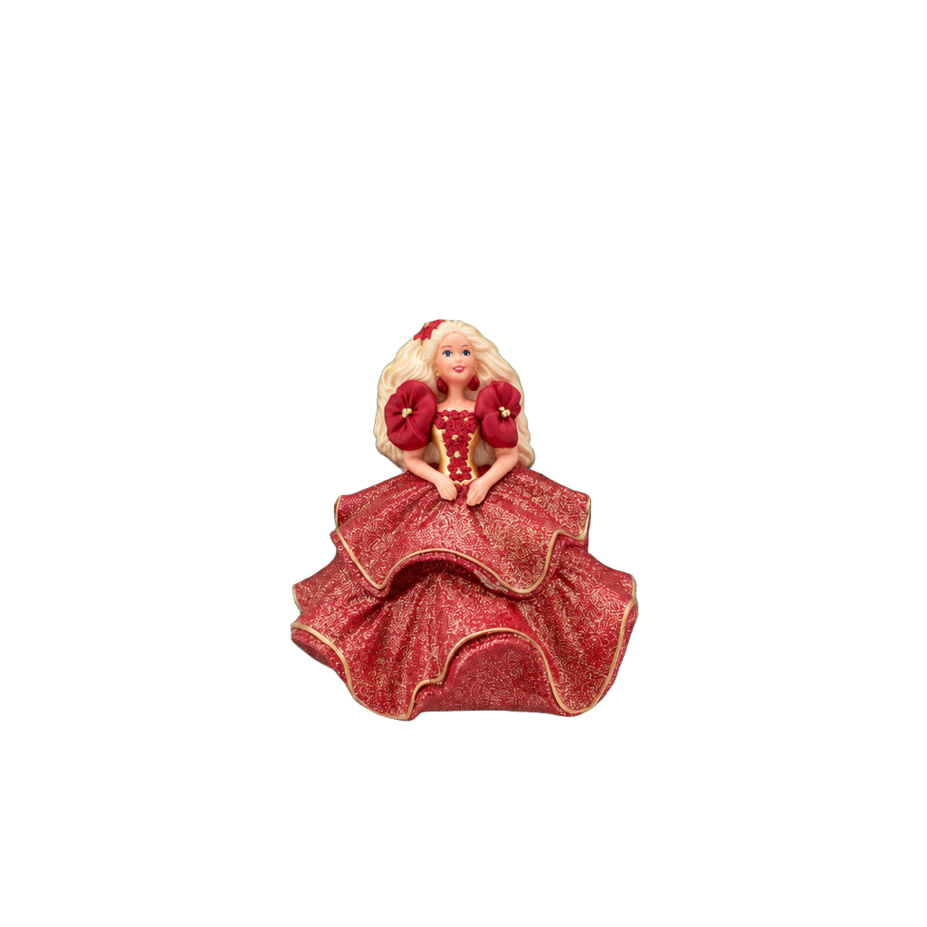 New Hallmark Vintage 1995 Barbie Holiday Pin Brooch Red Dress New on Card 1
