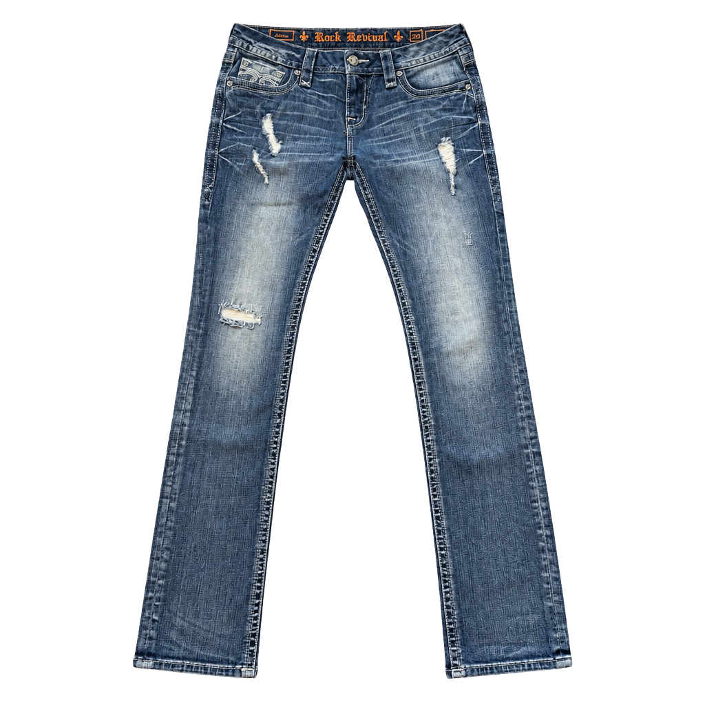 Rock Revival Alivia Straight Jeans Womens 29 Distressed Blue Denim Flap Pock NWT 1