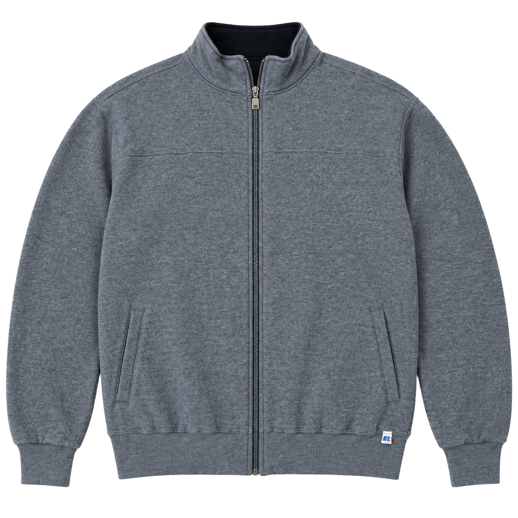Vintage 90s Russell Athletic Full Zip Sweatshirt Mens L Large Gray Blank Plain 1